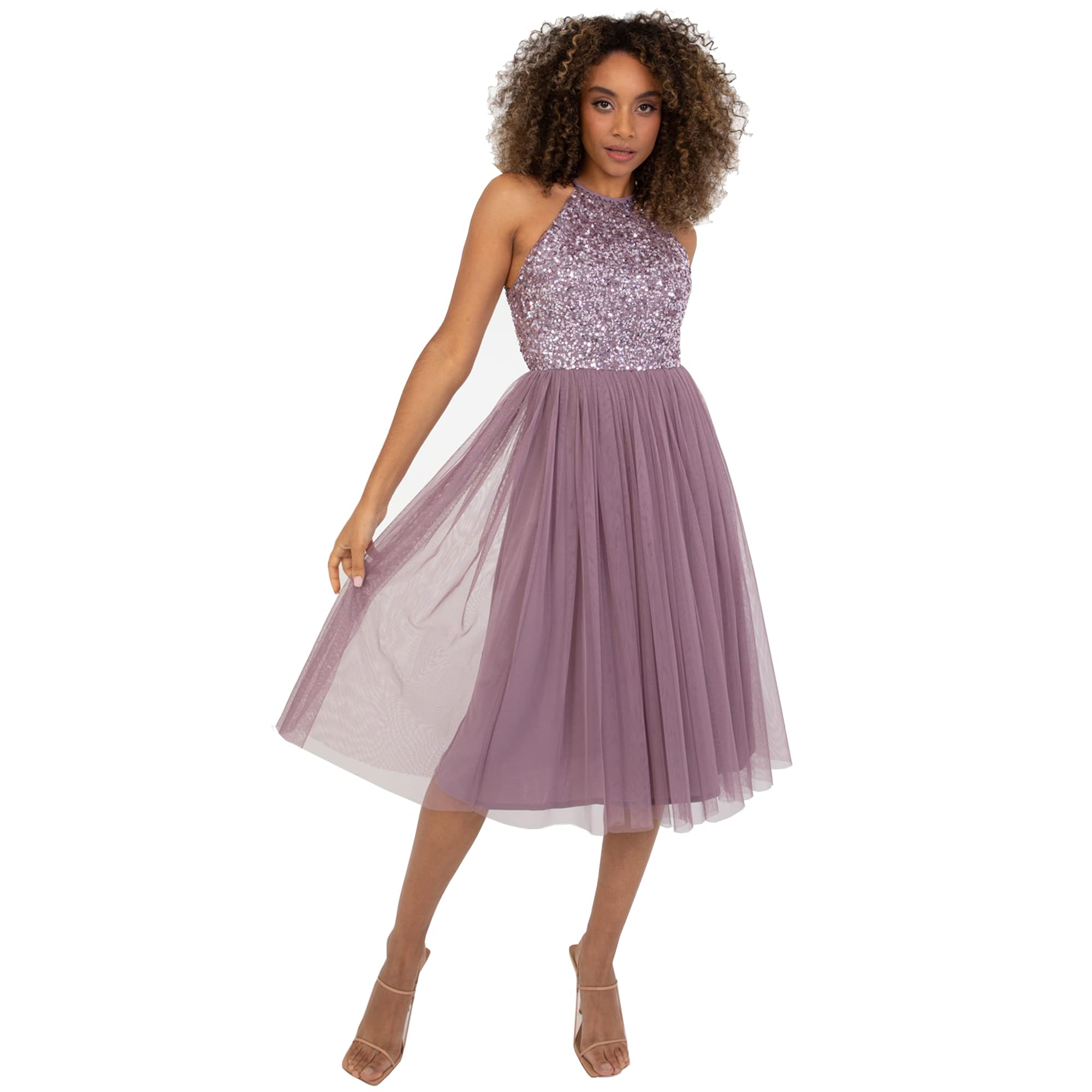 Maya Deluxe Damen Maya Deluxe Damen Embellished Halter Neck Midi Bridesmaid Dress Bridesmaid Dress (1er Pack)