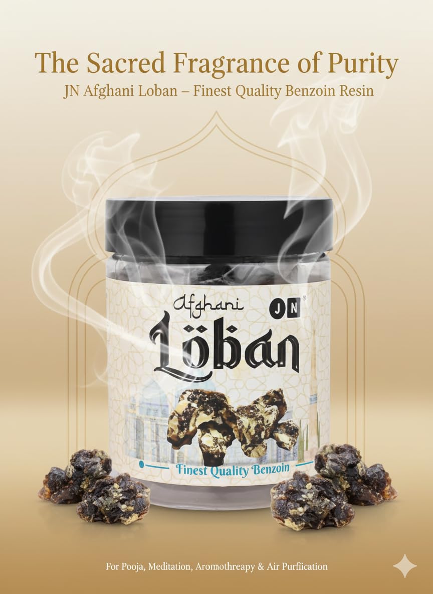 JN Tulsi Afghani Loban Natural Frankincense 250g Benzoin Resin for Pooja Havan Meditation Aromatherapy Air Purification Mosquito Repellent Long Lasting Fragrance Chemical Free Sambrani Dhoop