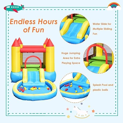 Miniatura 2 de Costzon Casa inflable con tobogán acuático, pequeña casa inflable para niños, diversión en el patio trasero, combo húmedo y seco con soplador GFCI