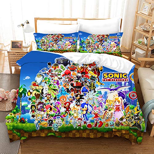DDONVG Sonic - Juego de funda de edredón y funda de almohada (135 x 200 cm y 75 x 50 cm (220 x 260 cm)