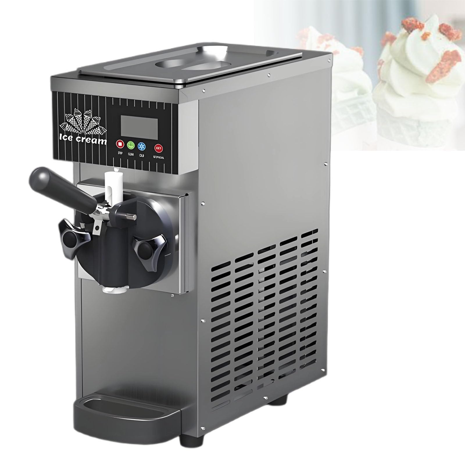 DzkZen Single Flavor Commercial Ice Cream Machine, Commercial Soft Serve Ice Cream Maker, LCD Panel Auto Clean Pre-Cooling, Countertop Dessert Maker for Restaurants and Shops​ Grey