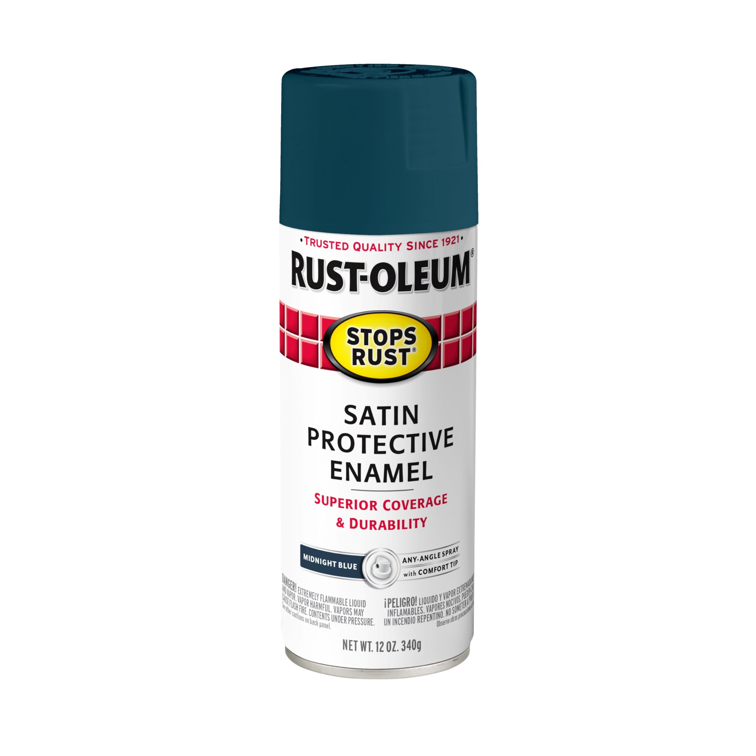 Rust-Oleum Stops Rust Spray Paint, Satin Midnight Blue | Rust Resistant, Indoor and Outdoor, Beautiful Finish on Metal, Wood and More, Sprays from Any Angle, 12 oz