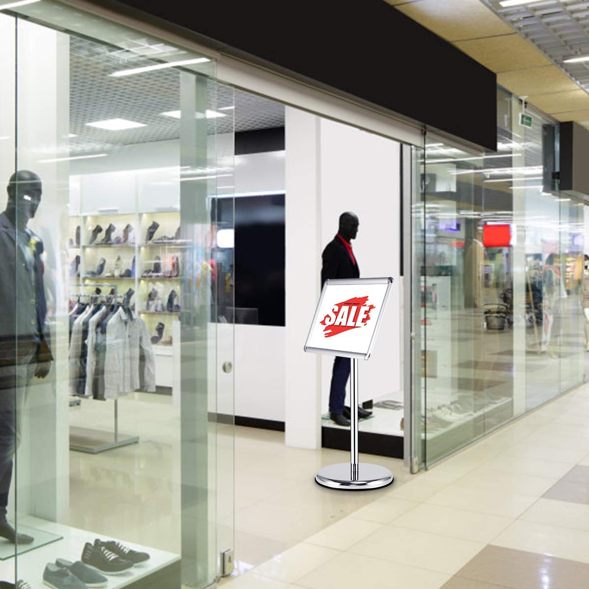 COSTWAY Porte Affiche sur Pied A3, Présentoir sur Pied Rotation 360 Degrés, Hauteur Réglable 89,5-134 cm, Cadre en Alliage d'Alu, Tube en Acier INOX, Support Affichage A3 Intérieur Extérieur, Argent