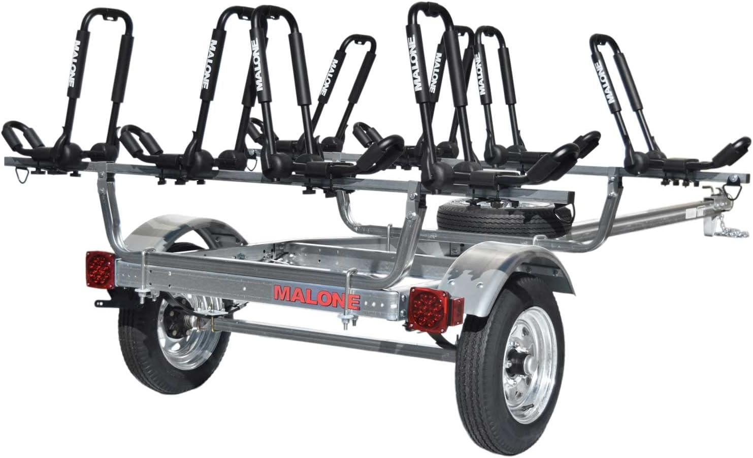 Malone MPG462G2 MicroSport 4 Kayak Trailer with 4 J-Rack Kayak Carriers & Spare Tire | 20' / 800 lbs Capacity | Fully Submersible | Marine Grade Galvanized Steel Construction