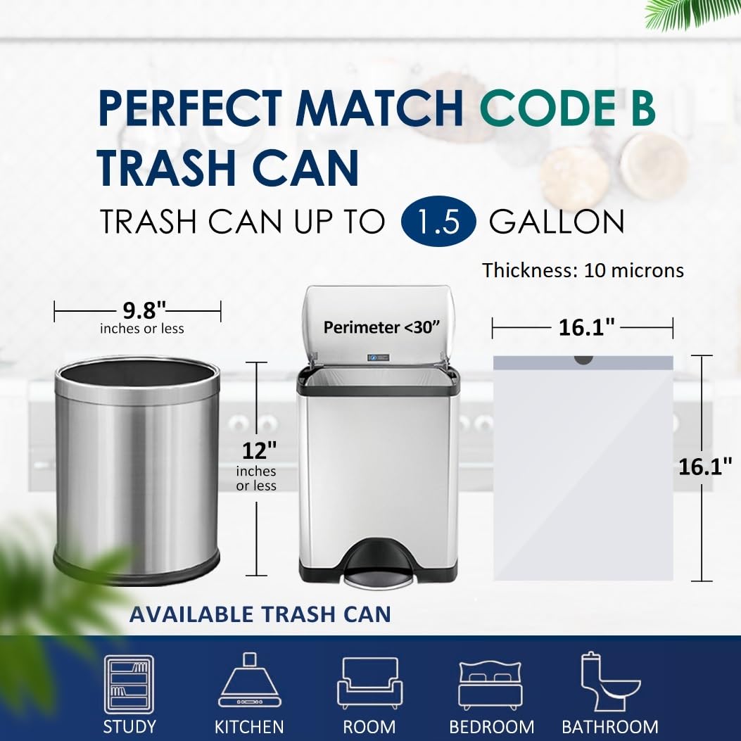 Bolsas de basura pequeñas con cordón de 1.5 galones, 120 unidades, bolsas de basura pequeñas para cubo de basura de 4.5 a 6 litros para el hogar, oficina, cocina, baño, dormitorio, bolsas de