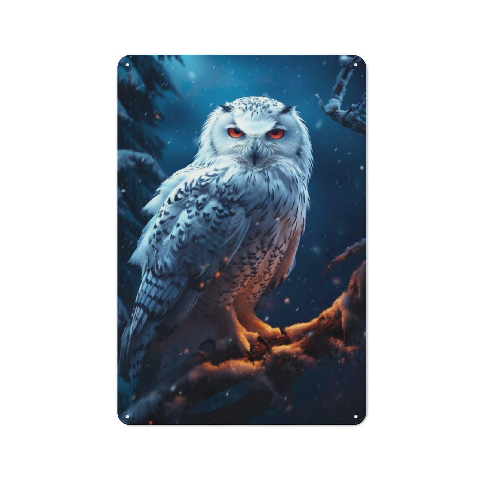 Junmoney Epic Snowy Snow Owl Metal Sign 30X20cm With For Home Bar Wall, Retro Decor, For Garage, Workshop And Man Cave Decoration