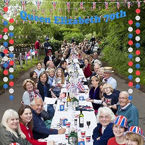 Queens Jubilee 2022 Deaorations, 20 Pcs Union Jack Party Supplies, Cake Toppers,Photo Booth Props,Bunting Flags, Elizabeth Platinum Jubilee Banners Cover