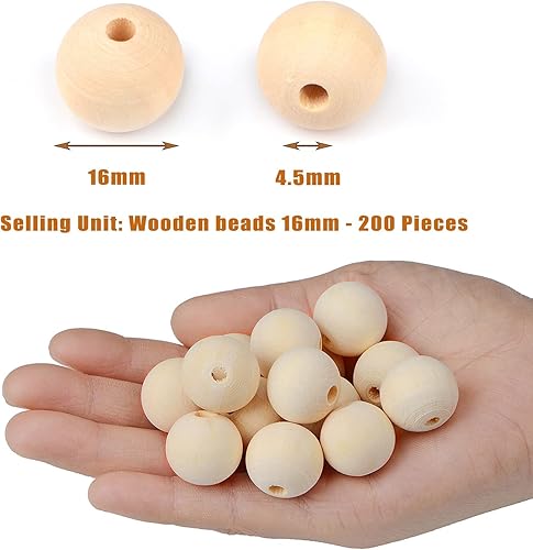 Miniatura 2 de AD Beads Cuentas de madera redondas naturales sin terminar para hacer guirnaldas, trenzas, macramé y joyería (0.787 in-200 piezas)