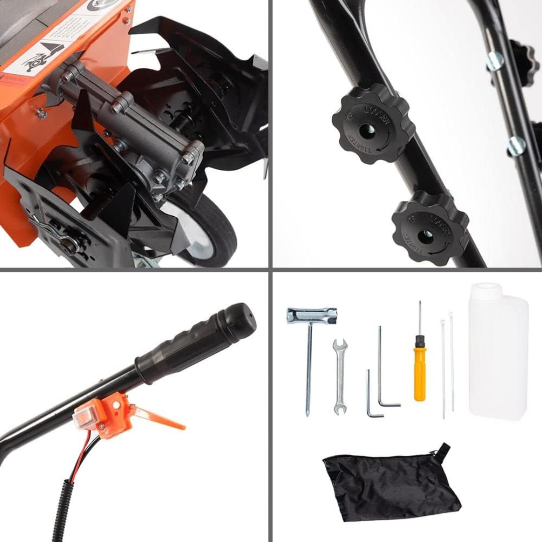 Motozappa a Scoppio 52cc Motocoltivatore 2 Tempi Zappatrice per Giardino Orto Larghezza 300 mm Profondità 150 mm Zappette Acciaio