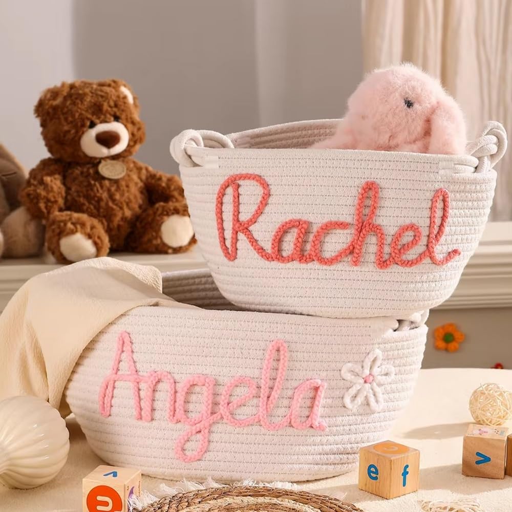 Cesto portaoggetti for baby shower personalizzato con nome, contenitore for giocattoli for bambini, cesto portaoggetti in corda di cotone, regali for neonati, organizer for cuccioli e animali d