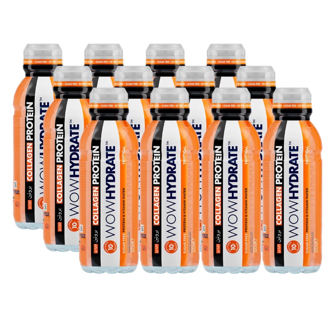 Protein Water - 10g Collagen, Sugar-Free, Low-Calorie, Vitamin-Enriched, Daily Protein Boost - 12 x 500ml (12 x 500ml, Tropical)