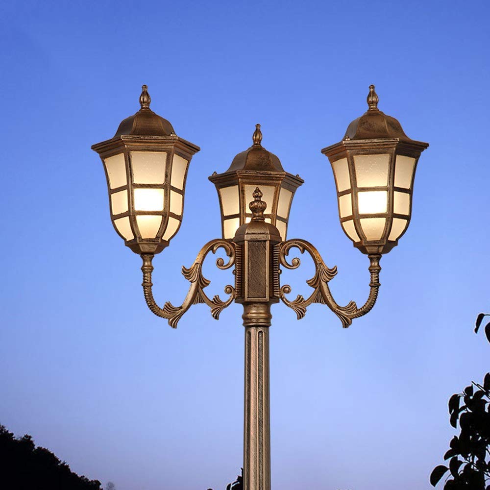 Farola de Cristal de 3 Luces, lámpara de Poste Alto para Exteriores, Ideal para Villas, Jardines, hogares, como Pilar o para Instalar en un Patio. Luz Impermeable para co,Height 2.40m