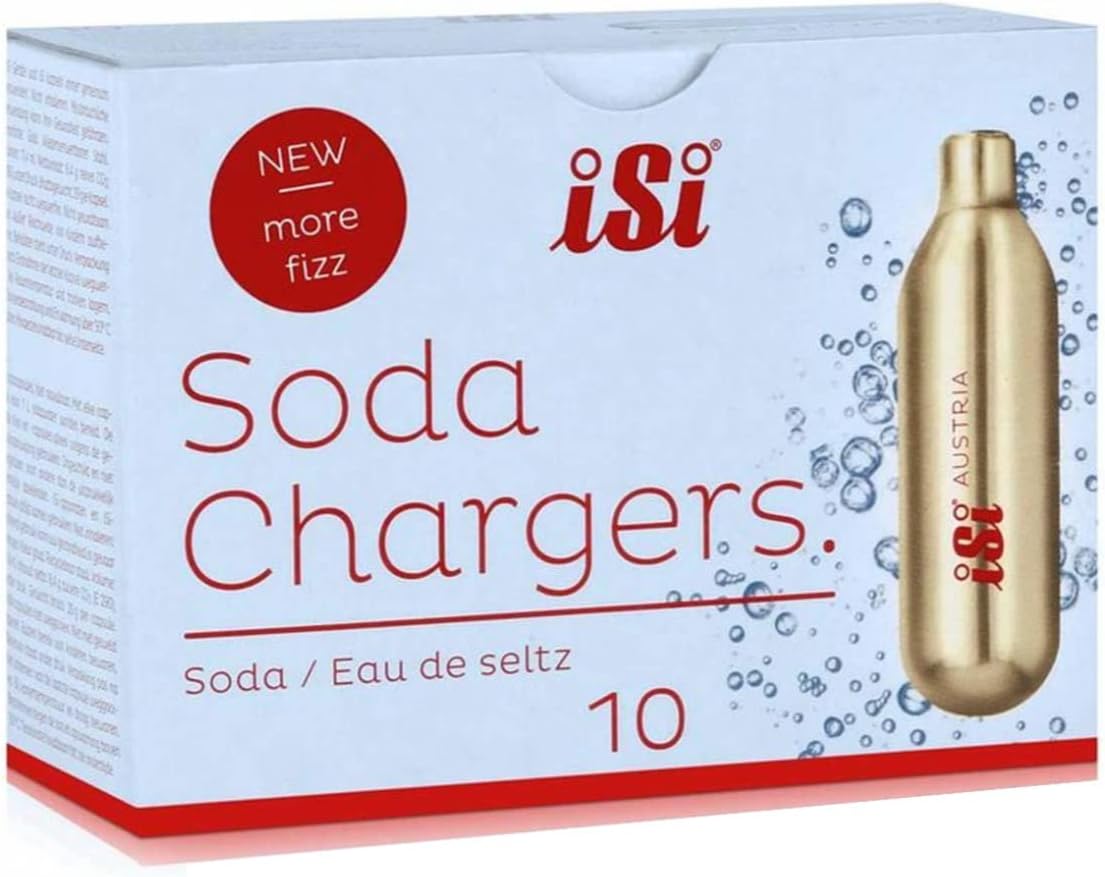 iSi CO2 Steel Soda Siphon Chargers (10-Pack - Box of 20) - Gold Recyclable Cartridges, 8.4g Durable Food-Grade Carbon Dioxide, Compatible with iSi Classic & Stainless Steel Soda Makers (200-Piece)