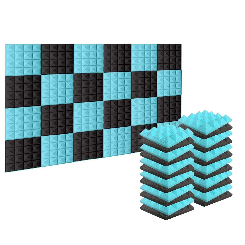 Arrowzoom New 12 Pack of 25 X 25 X 5 cm Pyramid Acoustic Foam Studio Absorbing Tiles Pads Wall Panels AZ1034 (BLACK & LIGHT BLUE)