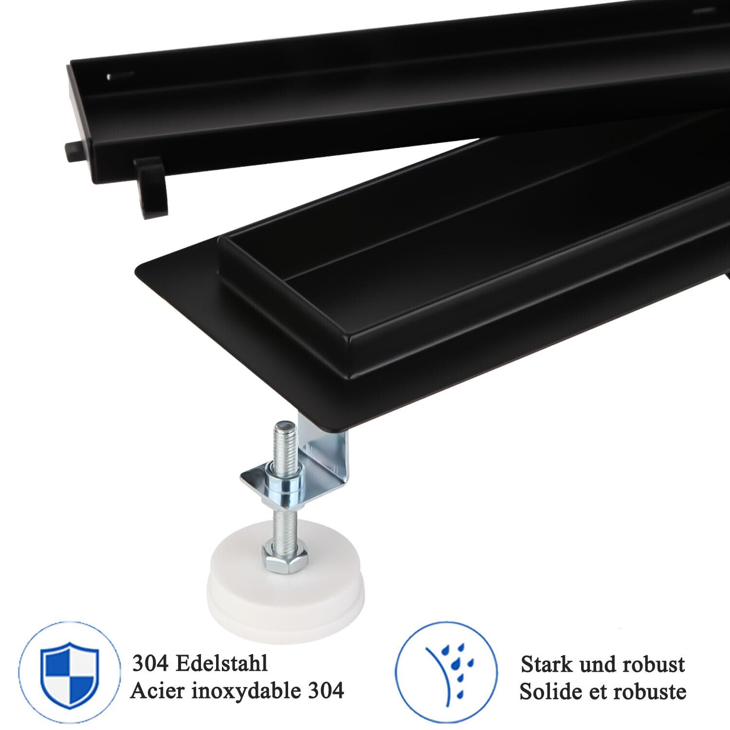 Duschrinne 80cm Schwarz Matt Befliesbar Extra Flach Edelstahl komplettset duschabfluss bodenablauf 360 Grad Siphon mit Geruchsstop und Haarsieb Größen 30cm -120cm
