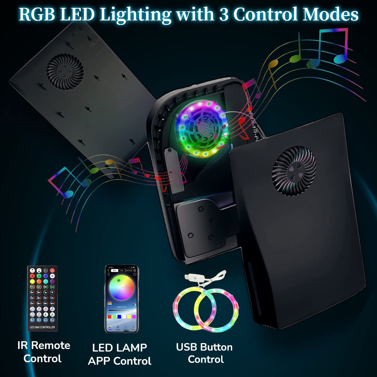 Piastre frontali per console PS5 con striscia luminosa LED RGB, guscio di ricambio per disco PS5 con prese d'aria, 3 modalità di controllo, 8 colori, oltre 400 effetti luci, sincronizzazione musica,