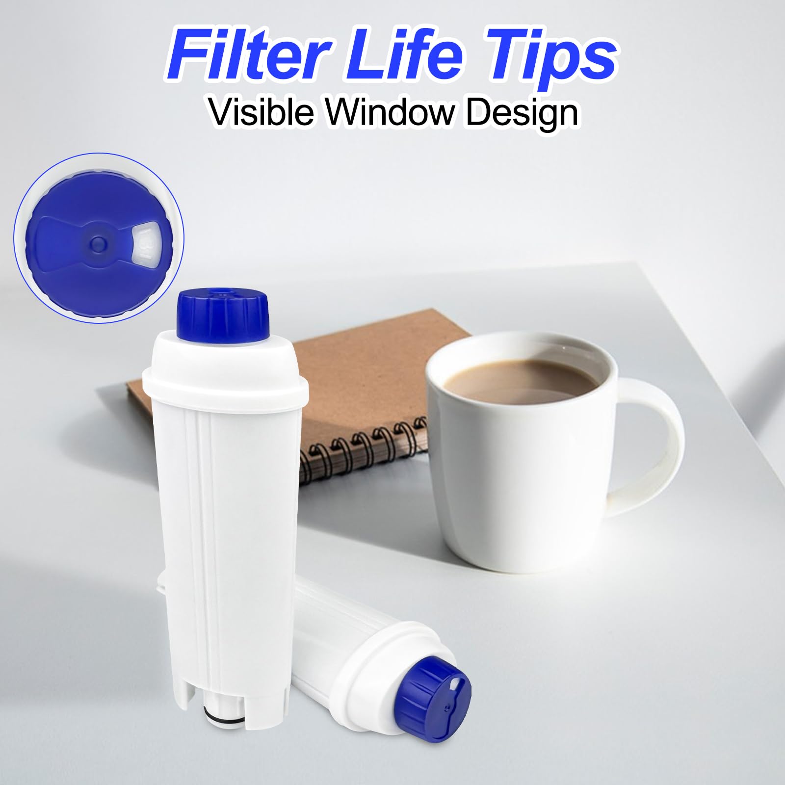WinGluge 2 Piezas Filtro Cafetera, Compatible con Máquinas de Café Delonghi DLSC002, ECAM, ETAM, EC680, EC800Series, Filtros de Agua, para Optimiza la Calidad del Café y Previene la Cal