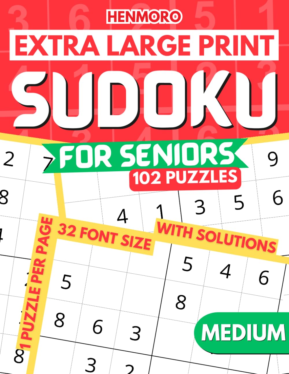 Extra Large Print Sudoku for Seniors Medium: 102 Normal Level Puzzles, One per Page with Big Fonts for Less Strain on the Eyes Experience, Full Solutions Included
