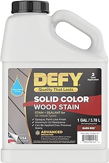 DEFY Solid Color Wood Stain - Barn Red, 1 Gallon - Long-Lasting Deck Pai...