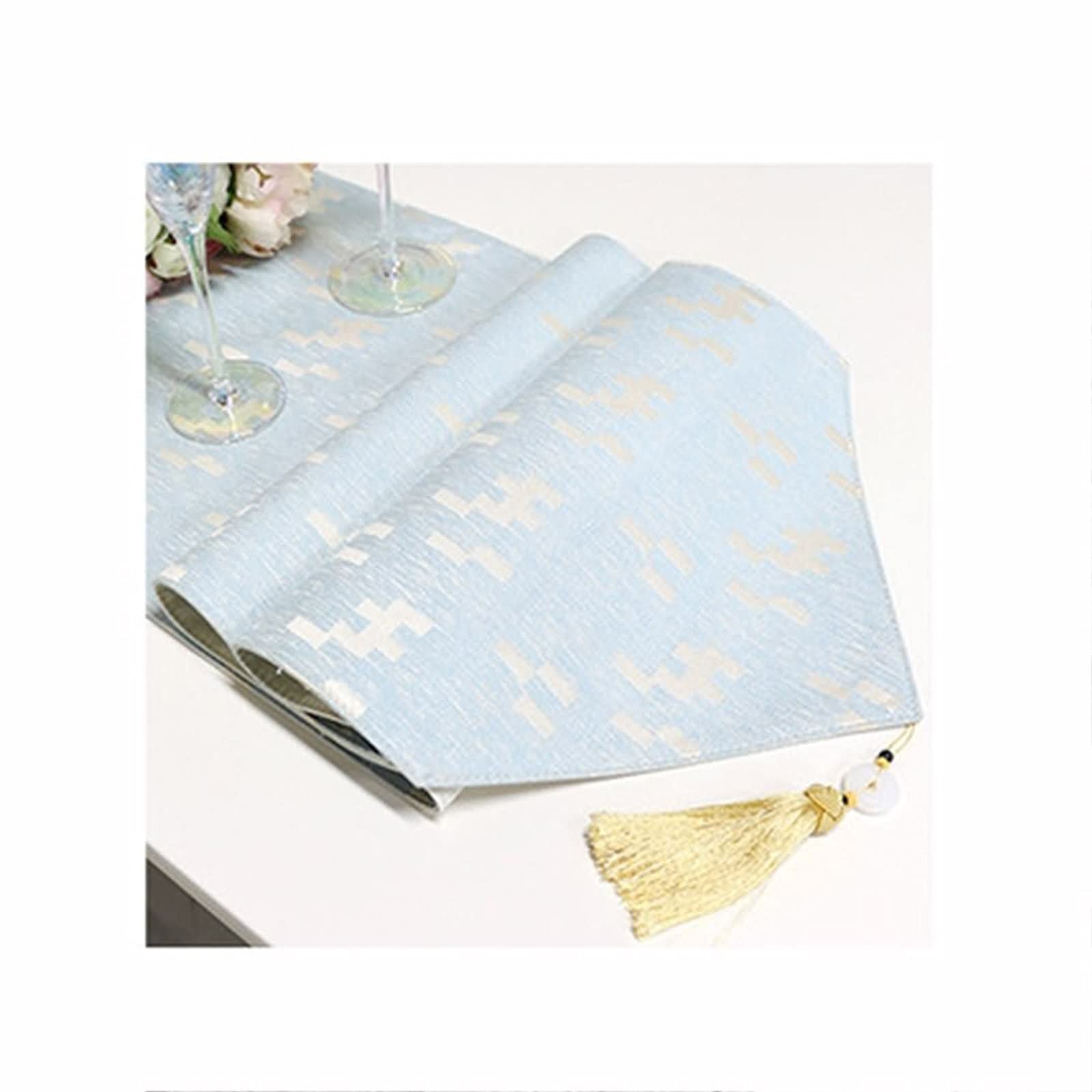 Banemi Mardi Gras Table Runner, 14X90 Inch Light Blue Tassel Triangle Geometric Christmas Table Decor