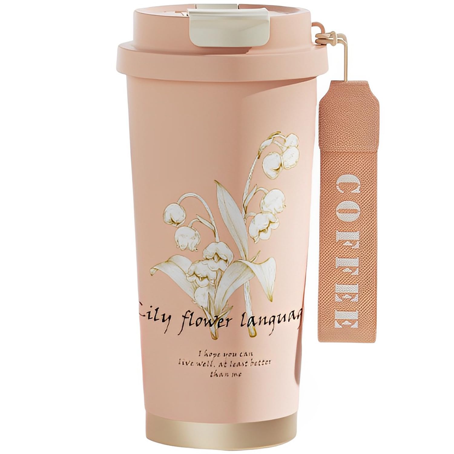 Leakproof Ceramic-Lined Insulated Coffee Mug with Folding Straw and Dual Dust Caps, 316 Stainless Steel, Cupholder-Friendly, Multifunctional Lid for Hot/Cold Beverages 17oz (Pink)