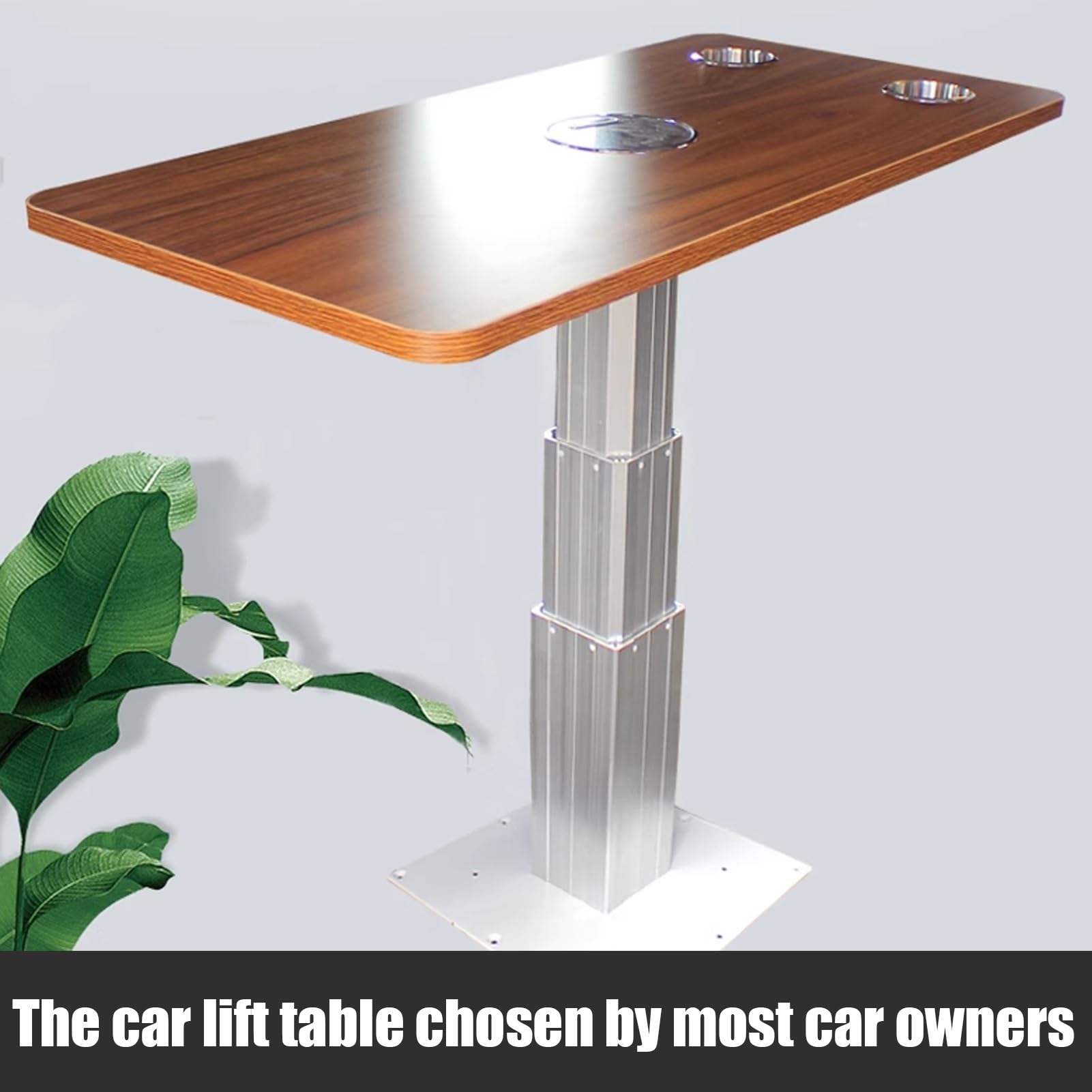 Mesa Plegable for Autocaravana, Mesas Telescópicas Ajustables for Autocaravana, Patas de Pedestal de Aleación de Aluminio, Patas de Barra Elevadora, con 2 Portavasos(Brown)
