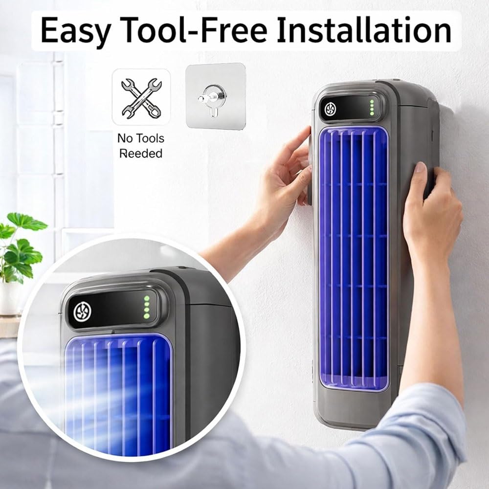 Aire Acondicionado PortáTil Cooling Ace Modelo 2026, Mini Ventilador con 3 Velocidades Y Pantalla TáCtil Led, Enfriador de Aire Recargable Por Usb Para Dormitorio, Cocina(Dark Gray)