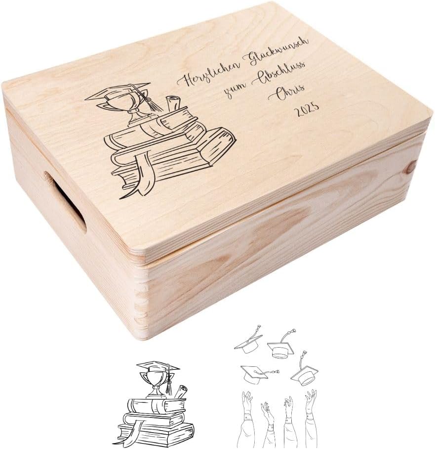 Personalized Wooden Storage Box Graduation Box | 15.8x7.87x5.51in (+-0.5) | Hinged Lid Handle Engraving | Unpainted Gift Box | Rough UNSANDED Keepsake Memory Souvenir Chest