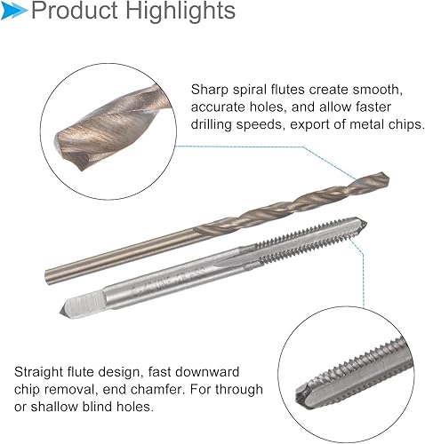 Miniatura 4 de Juego de brocas y brocas, 6-40 UNF 2B rosca de grifo de 0.106 in de diámetro de taladro, kit de herramientas de llave de tornillo de máquina y broca