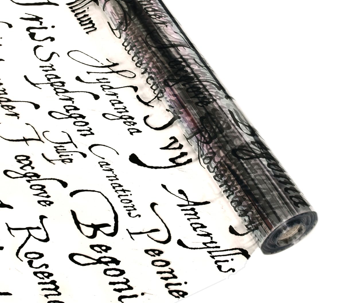 Floralcraft 80cm x 100m Script Cellophane Roll, Florists Flowers Hampers Gifts Wrapping with Script (Black) — image 1