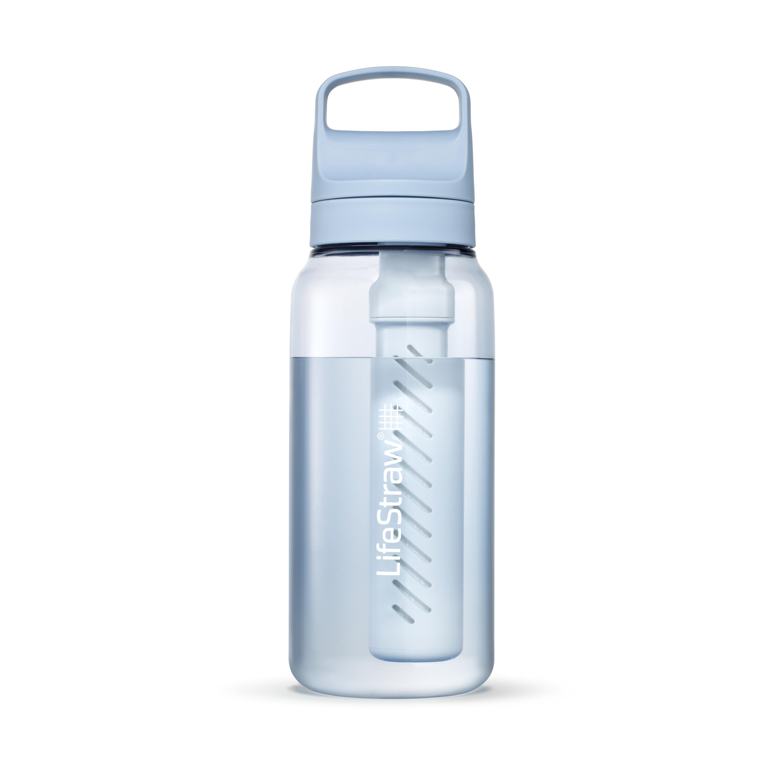 LifeStraw Go Series - Bouteille d'eau sans BPA pour les voyages et l'utilisation quotidienne élimine les bactéries, les parasites et les microplastiques, améliore le goût - Lot de 2 1 L - Bleu