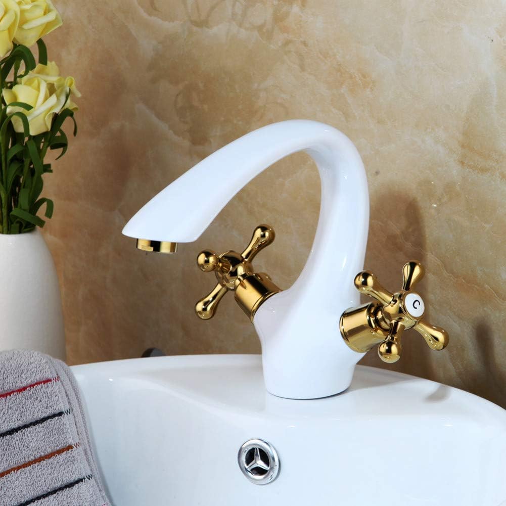 Basin Faucet Sink Mixer Tap Hot Cold Water Solid Brass Golden Polish