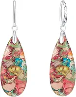 YOQUCOL Brincos pendentes de gota de pedra natural colorida banhado a prata com fecho de alavanca boêmio moderno brinco feminino