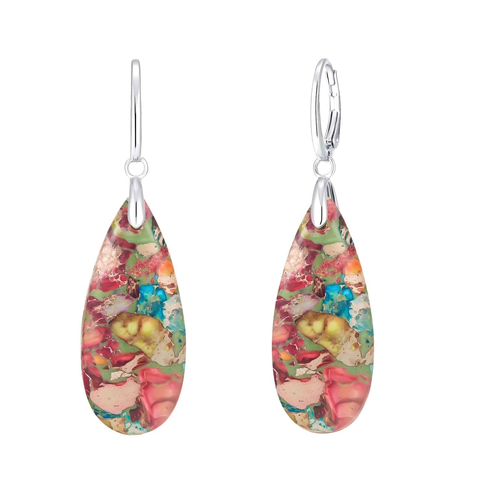 YOQUCOL Natural Stone Teardrop Dangle Drop Earrings Gold,Silver Plated Leverback Bohemian Trendy Statement Earring for Women