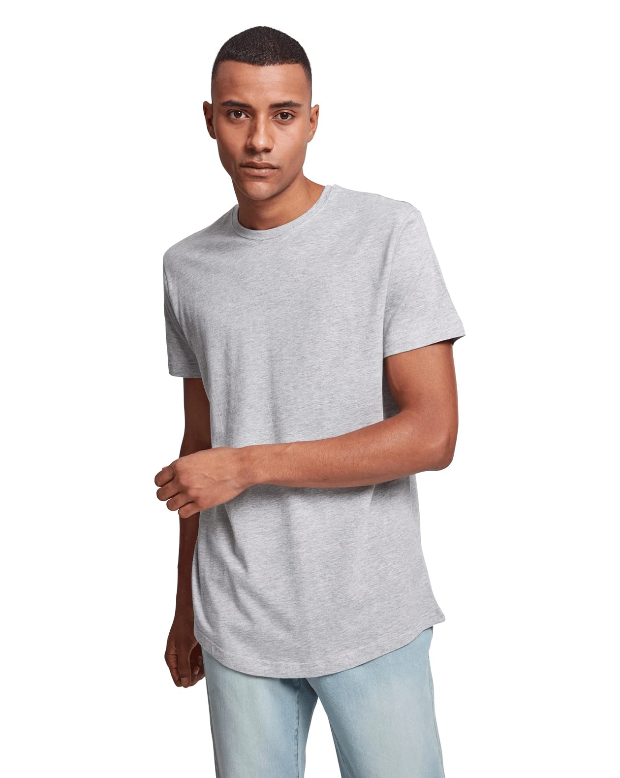 Mens Shaped Long Tee Longline T-Shirt, Shortsleeves Tall Tee, Crew Neck, 100% Jersey Cotton (pack of 1)