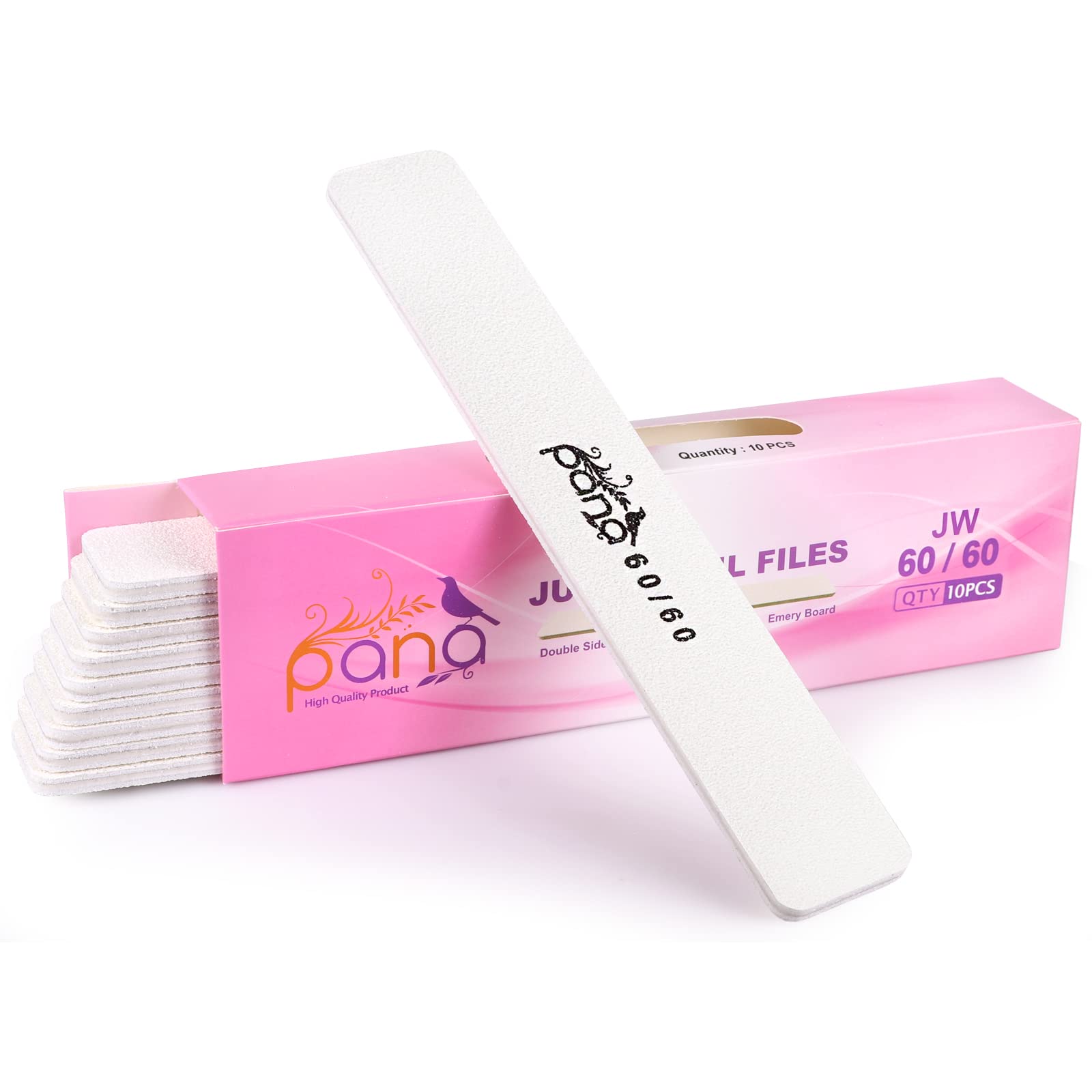 PANA Jumbo - Lima per unghie a doppia faccia per manicure, pedicure, unghie naturali e acriliche, 10 pezzi, colore: Bianco (grana 60/60)