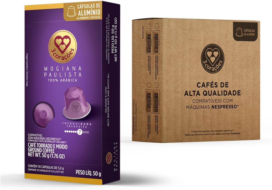 ​3 Corações ​Pack Cápsula ​d​e Café Espresso Mogiana Paulista, Compatíveis com Nespresso, contém ​4​0 un.