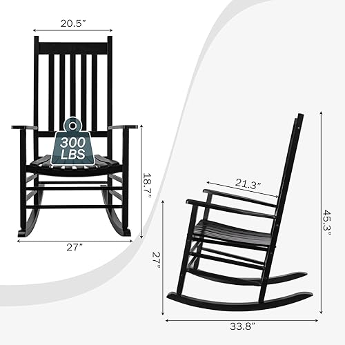 Miniatura 3 de MAMIZO Mecedora de madera para exteriores con respaldo alto, mecedora de gran tamaño para interiores, fácil de montar para jardín, césped, balcón,