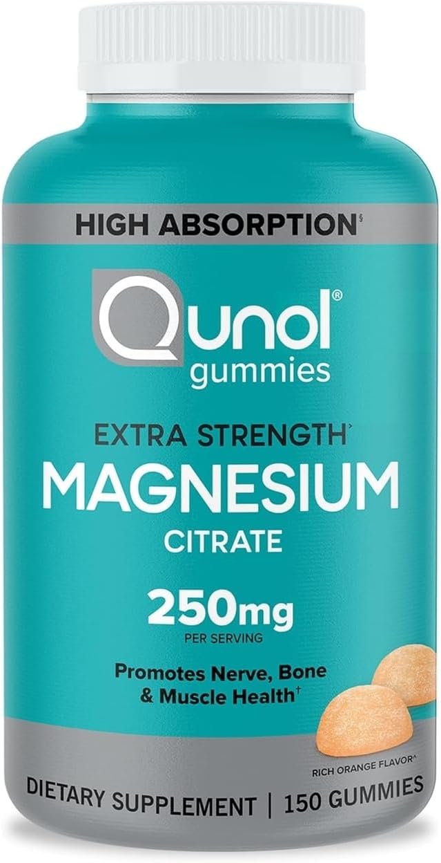 Qunol Magnesium Citrate Gummies for Adults, 250mg Magnesium Gummies Extra Strength 250mg, High Absorption Magnesium Supplement, Supports Nerve Health, Bone Health, Muscle Health, Vegetarian, 150 Count