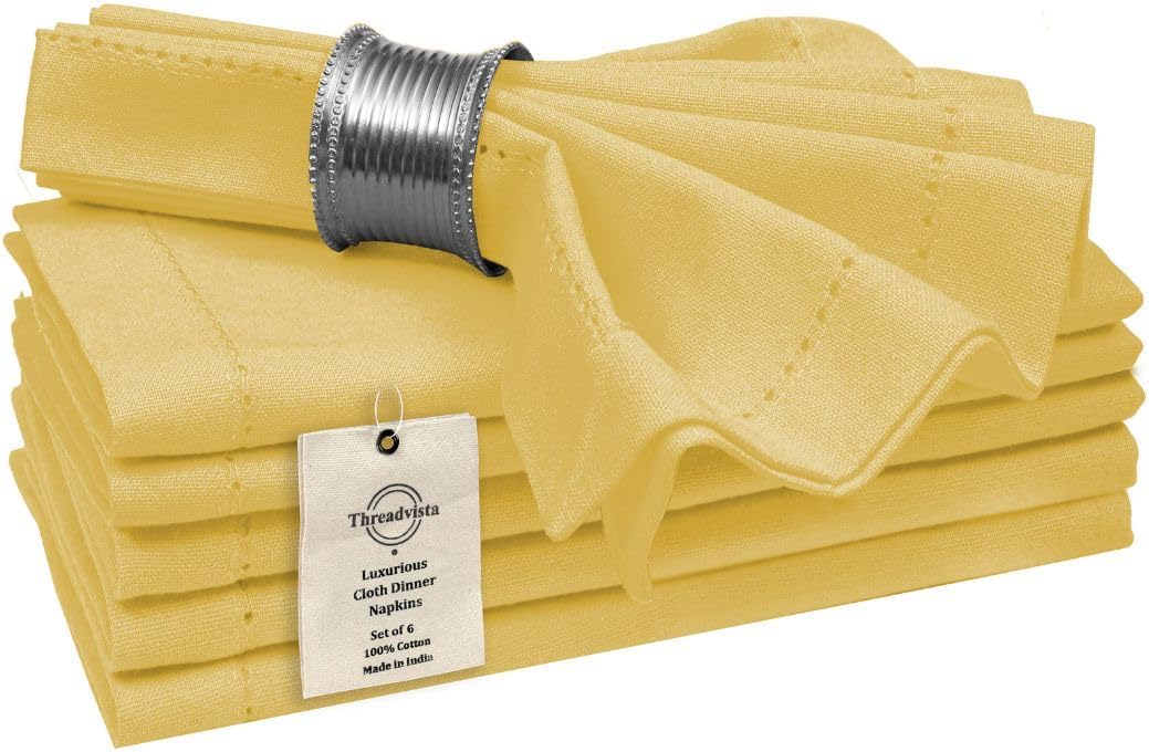 Servilletas de Tela 100% Algodón Hemstitch Set de 6 - 45x45 cm Amarillo