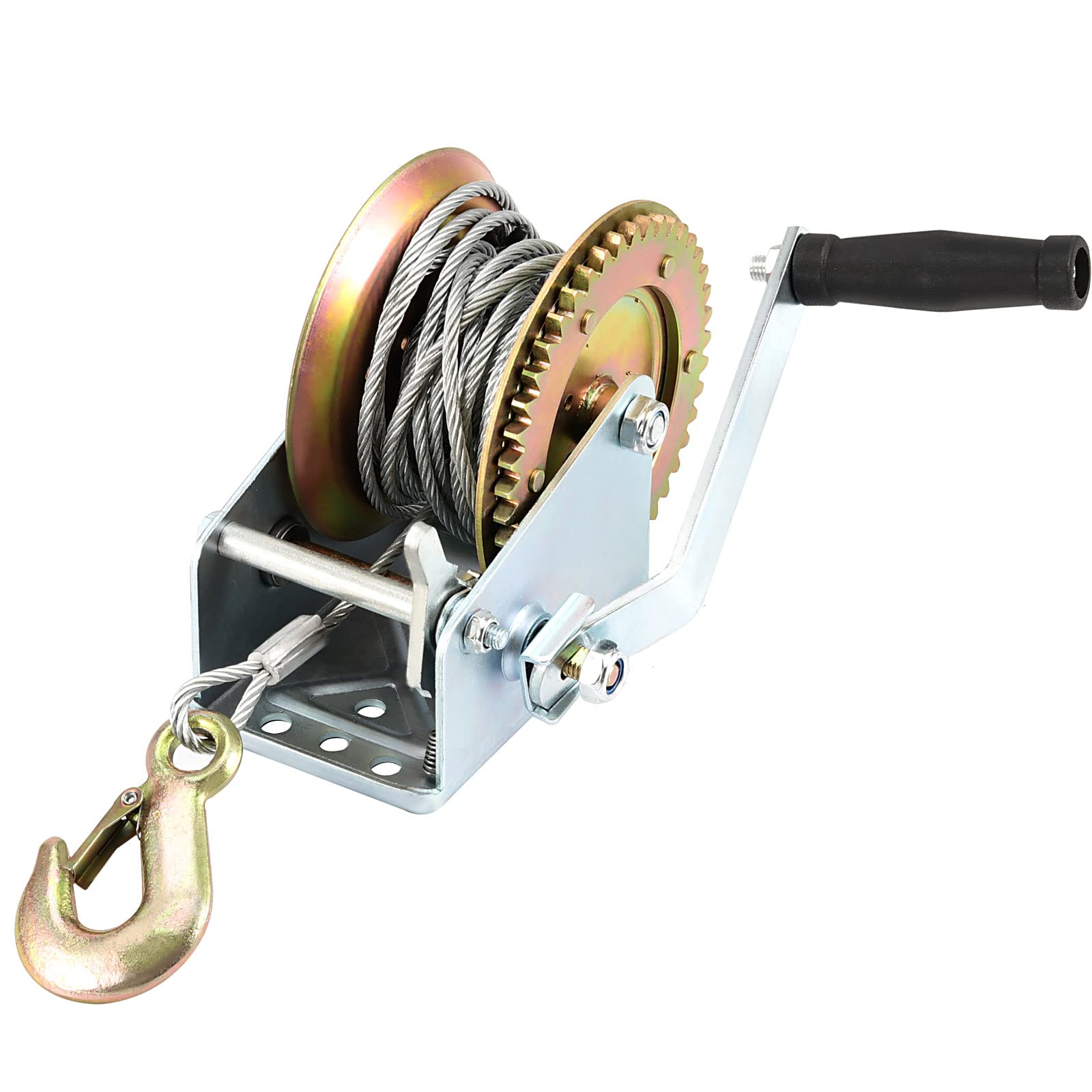 Buy MUKCHAP 1600 Lbs Hand Crank Worm Gear Winch, Two Way Ratchet Cable