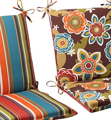 Pillow Perfect - 499932 Outdoor/Indoor Annie Chocolate/Westport Teal Square Corner Chair Cushion, 36.5" X 18", Reversible #TOP3