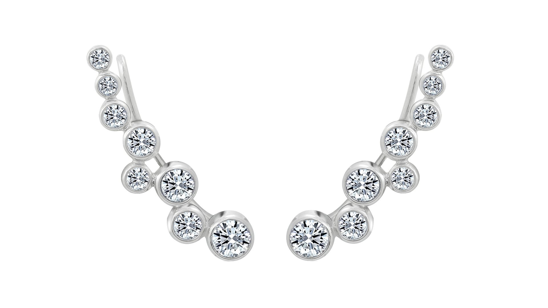 Platinum-Plated Sterling Silver Swarovski Zirconia Bezel Set Climber Earrings