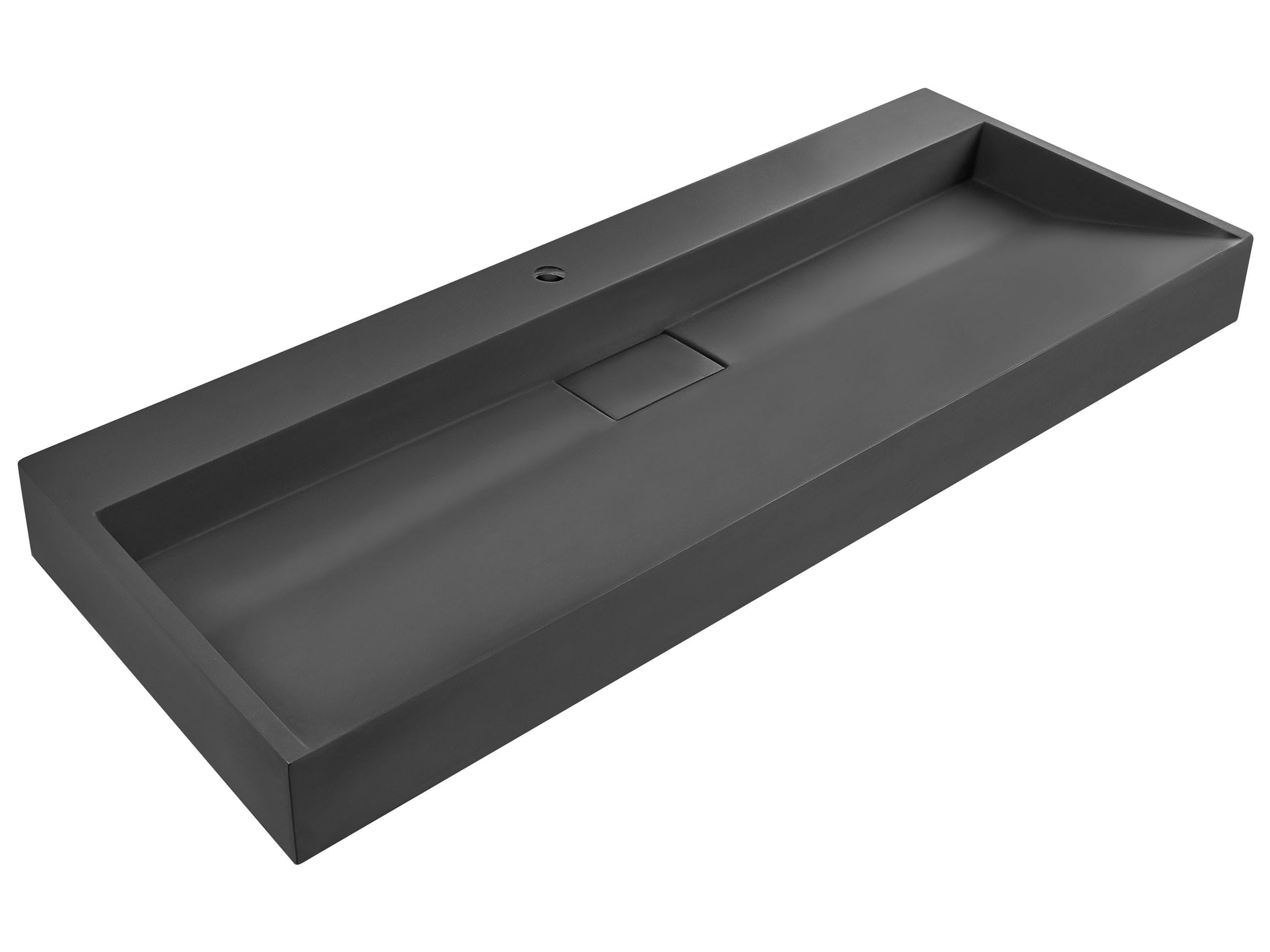 Lavabo suspendido de pared clásico rectangular fundición mineral acabado mate 120 x 46 cm negro Quenko
