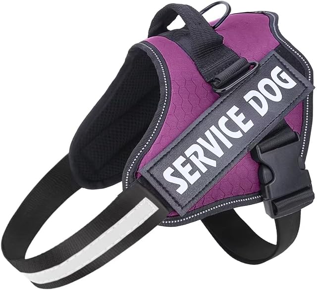 Belababy Soft No Pull Dog Harness Small, Adjustable Assistance Service Dog Vest with Safety Buckle, Reflective Breathable Outdoor Training Dog HarnessPurple
