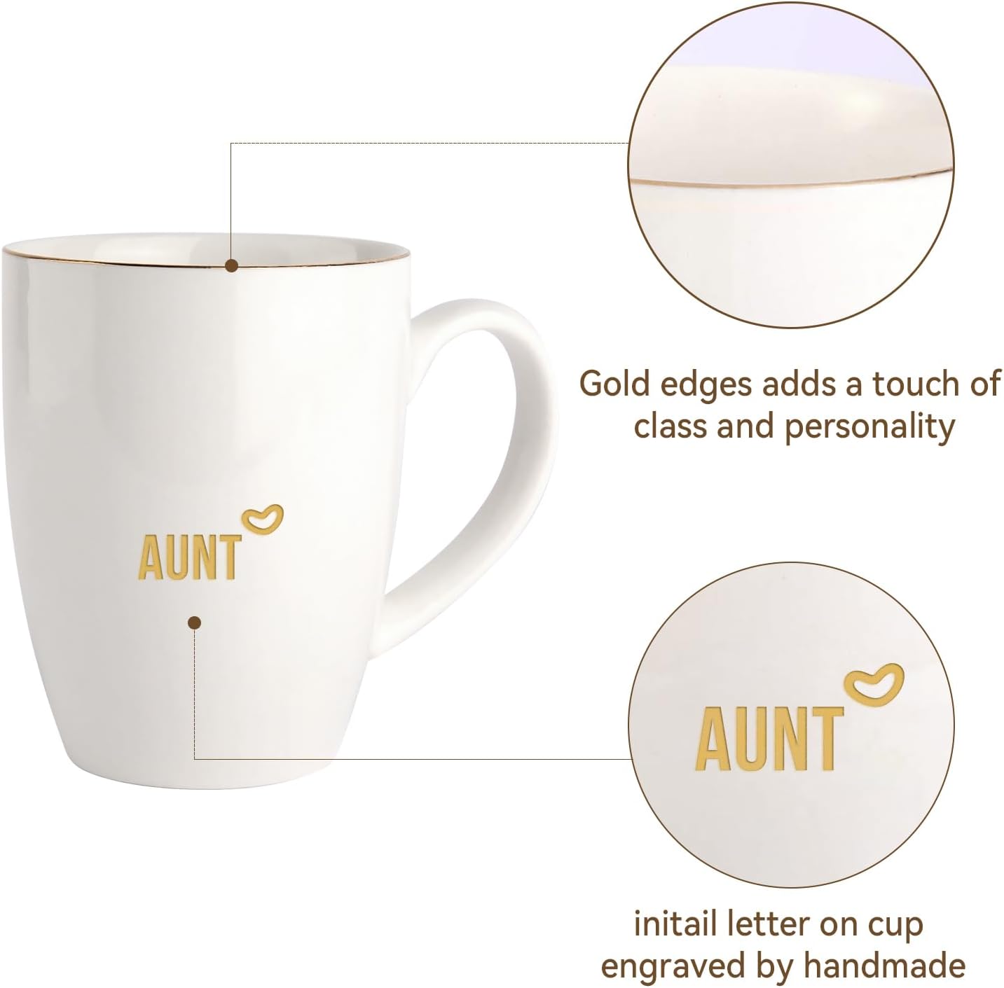 HOME SMILE Mother's Day Gifts for Aunt Mug with Handle-Aunt Gifts from Niece Birthday Christmas Valentine's,Engraved Tea Cup Novelty Coffee Cup for Office Work,12 oz Ceramic - Image 2