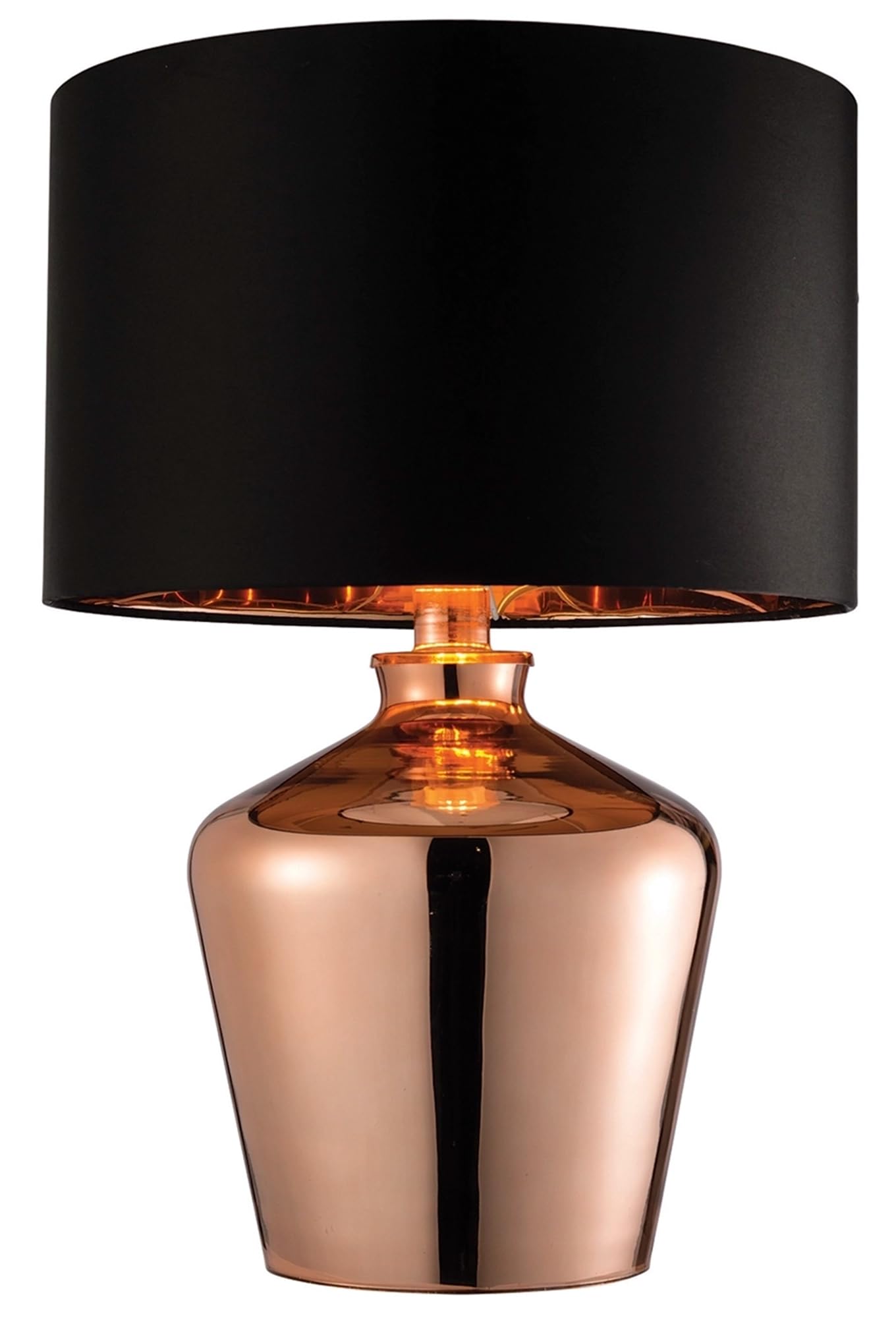National Lighting Copper Randy Modern High Shine Effect Glass Reading Desk Table Lamp With Black Fabric Shade