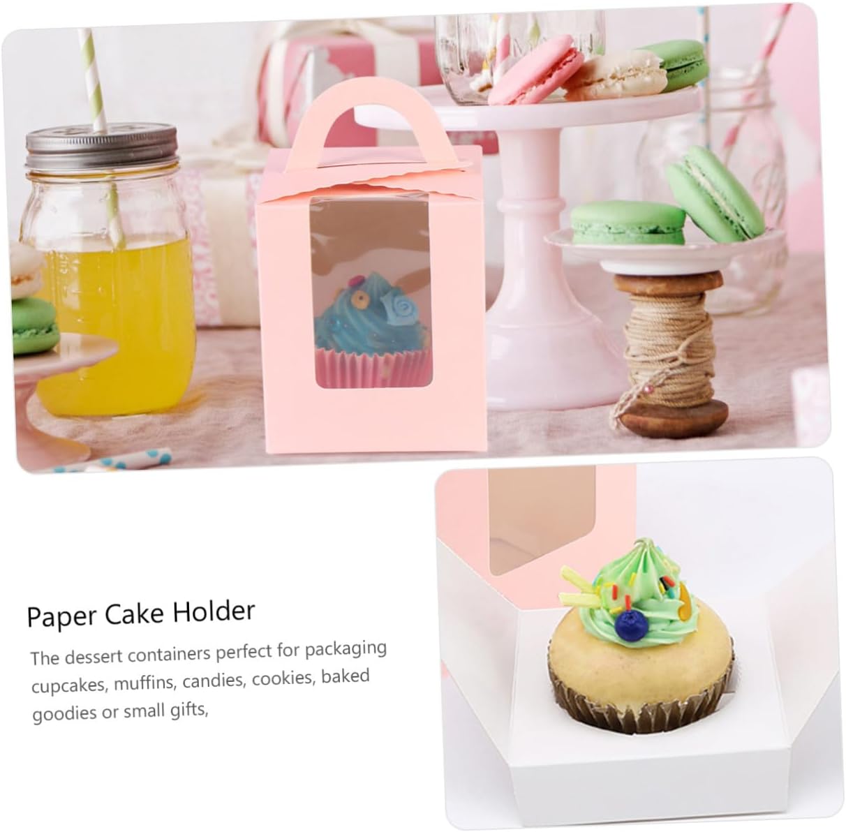 50pcs Pink Single Cupcake Boxes with Window, Paper Muffin Holder Food Packaging Containers for Bakery, Dessert, and Party Use