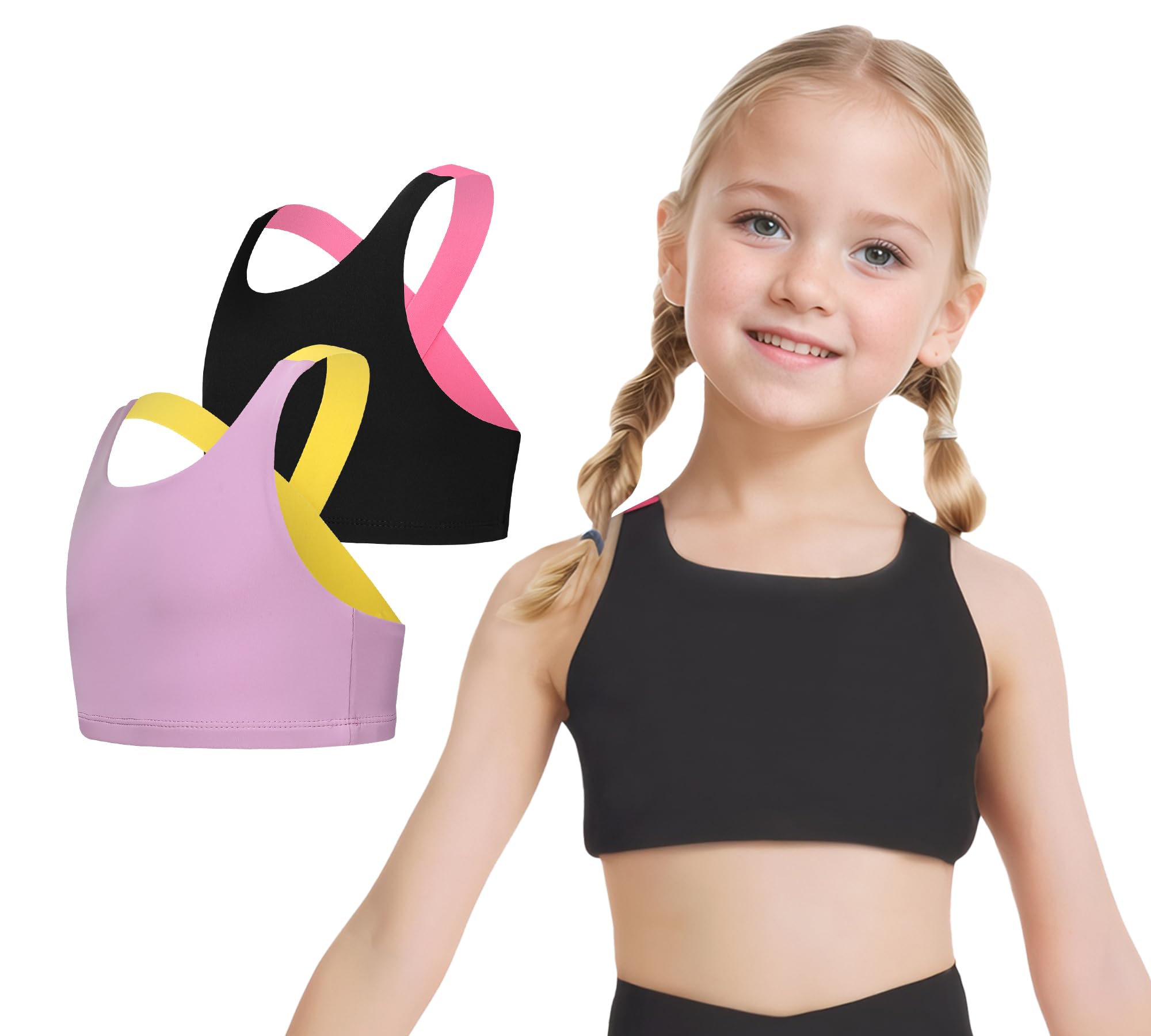 SEAUR Kids Girls Cross Back Dance Top Ballet Sports Workout Crop Tank Child Ballet Yoga Active Bra Wide Straps Gymnastic Tank Cropped Tops 6-7T Black/Purple