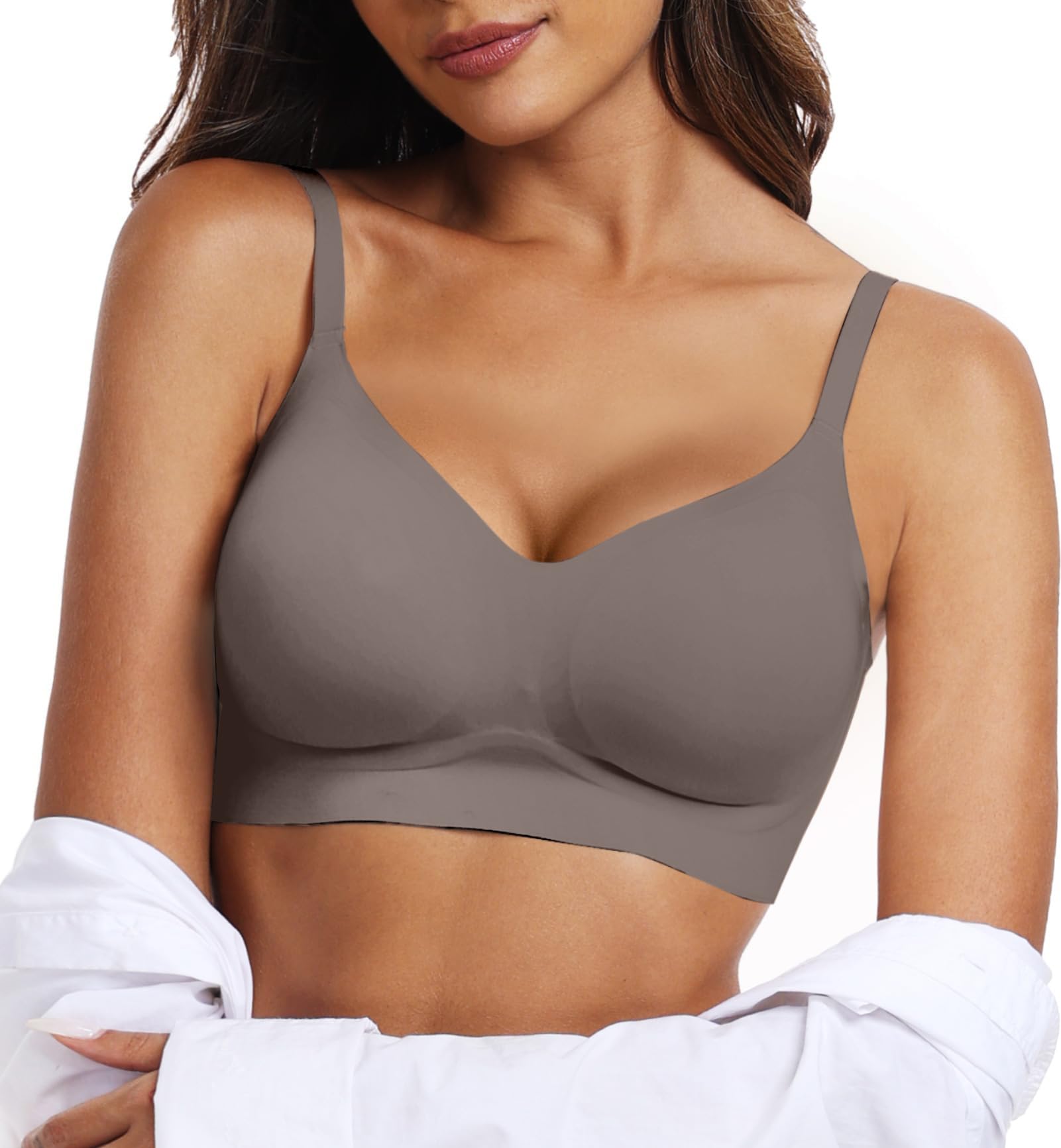 OEAK Womens Wireless Jelly Bras Comfortable Push Up Bra No Underwire Gel Bra Full Support Lift Everyday Seamless Tshirt Bras: Small Grey